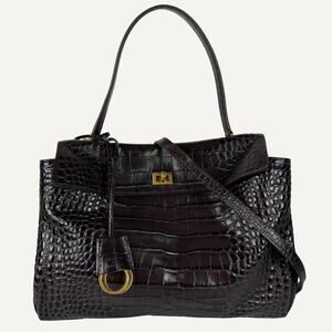 Balenciaga Rodeo Medium Croc Embossed Calfskin Shoulder Bag Brown Unisex